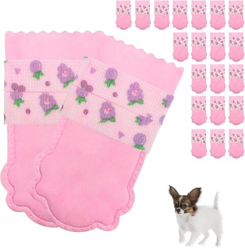 20PCS Dog Shoes,Double Layer Breathable Dog Shoes,Dog Paw Protector,Dog Booties to Prevent Licking,Disposable Dog Booties with Adjustable Double Bandages.(Pink) (Purple Grape Pattern,S) in Kuwait