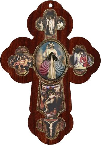 صليب معلق خشبي من Divine Mercy، جاهز للتعليق على ديكورات الحائط الدينية للهدايا، وديكور غرفة المعيشة، وأكثر من ذلك، 5.25 × 3.5 بوصة in Saudi Arabia