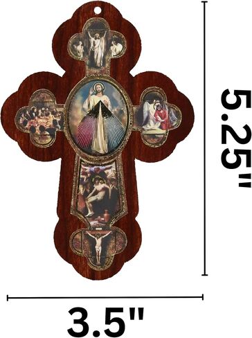صليب معلق خشبي من Divine Mercy، جاهز للتعليق على ديكورات الحائط الدينية للهدايا، وديكور غرفة المعيشة، وأكثر من ذلك، 5.25 × 3.5 بوصة in Saudi Arabia