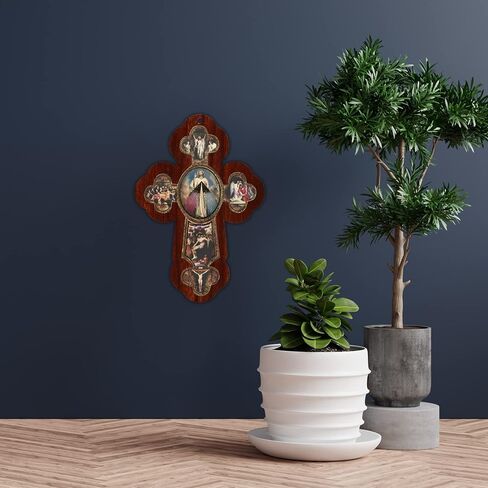 صليب معلق خشبي من Divine Mercy، جاهز للتعليق على ديكورات الحائط الدينية للهدايا، وديكور غرفة المعيشة، وأكثر من ذلك، 5.25 × 3.5 بوصة in Saudi Arabia