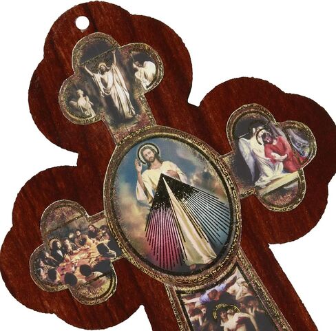 صليب معلق خشبي من Divine Mercy، جاهز للتعليق على ديكورات الحائط الدينية للهدايا، وديكور غرفة المعيشة، وأكثر من ذلك، 5.25 × 3.5 بوصة in Saudi Arabia