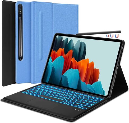 Touchpad Samsung Galaxy Tab S8 Plus/S7 FE/S7 Plus 12.4" Keyboard Case, 7 Colors Backlit Keyboard Cover with S Pen Holder & Detachable Bluetooth Keyboard for Tab S7 FE 2021/S7 Plus 2020/S8+ 2022 (Blue) in Saudi Arabia