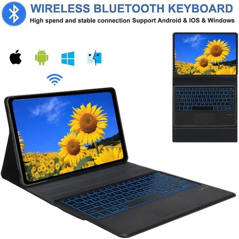 Touchpad Samsung Galaxy Tab S8 Plus/S7 FE/S7 Plus 12.4" Keyboard Case, 7 Colors Backlit Keyboard Cover with S Pen Holder & Detachable Bluetooth Keyboard for Tab S7 FE 2021/S7 Plus 2020/S8+ 2022 (Blue) in Saudi Arabia