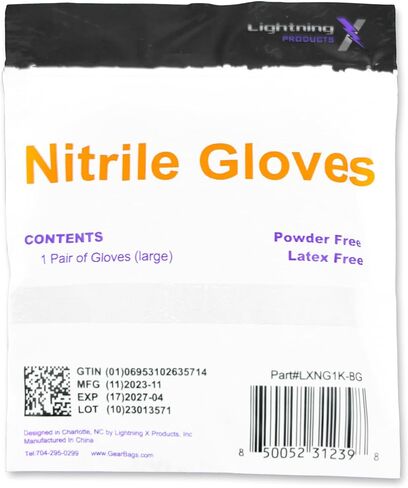 Lightning X Nitrile Exam Glove Pairs | Individually Packed | 50 Gloves | 25 Pairs | Resealable Zip Bag - Large (Fits Most) in Saudi Arabia