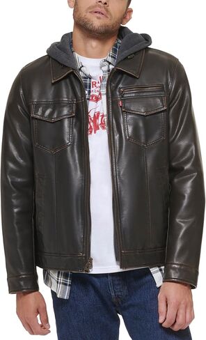 Levi's Men's Faux Leather Trucker Hoody with Sherpa Lining (Regular & Big & Tall Sizes) in Saudi Arabia