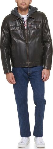Levi's Men's Faux Leather Trucker Hoody with Sherpa Lining (Regular & Big & Tall Sizes) in Saudi Arabia