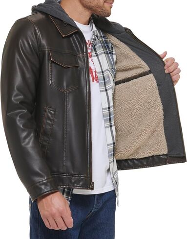 Levi's Men's Faux Leather Trucker Hoody with Sherpa Lining (Regular & Big & Tall Sizes) in Saudi Arabia
