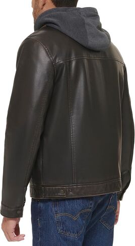 Levi's Men's Faux Leather Trucker Hoody with Sherpa Lining (Regular & Big & Tall Sizes) in Saudi Arabia