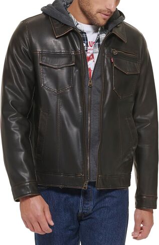 Levi's Men's Faux Leather Trucker Hoody with Sherpa Lining (Regular & Big & Tall Sizes) in Saudi Arabia