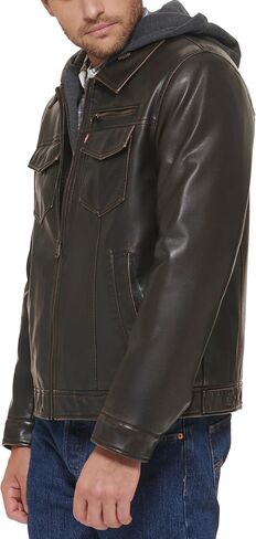 Levi's Men's Faux Leather Trucker Hoody with Sherpa Lining (Regular & Big & Tall Sizes) in Saudi Arabia
