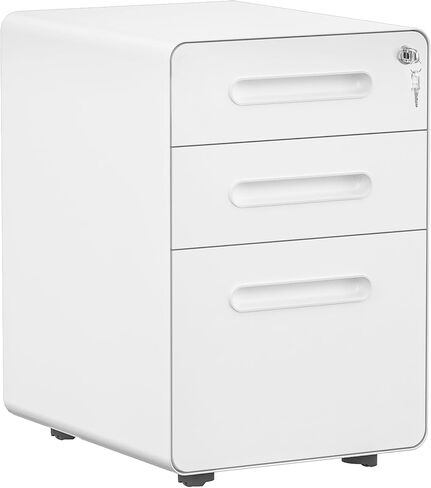 DWVO Vertical File Cabinets, 3-Drawer Mobile Filing Cabinet with Lock, Metal Under-Desk Storage for Legal/A4 Documents, Pre-Assembled for Home/Office, White in Saudi Arabia
