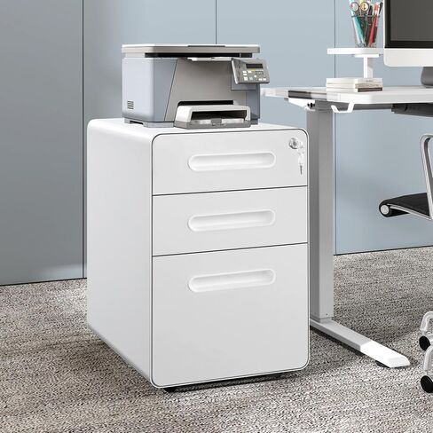 DWVO Vertical File Cabinets, 3-Drawer Mobile Filing Cabinet with Lock, Metal Under-Desk Storage for Legal/A4 Documents, Pre-Assembled for Home/Office, White in Saudi Arabia