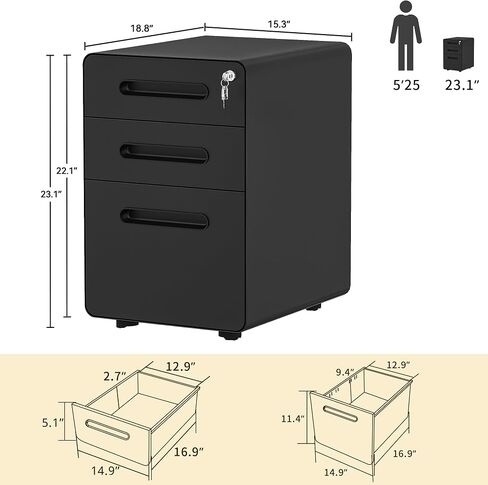 DWVO Vertical File Cabinets, 3-Drawer Mobile Filing Cabinet with Lock, Metal Under-Desk Storage for Legal/A4 Documents, Pre-Assembled for Home/Office, White in Saudi Arabia