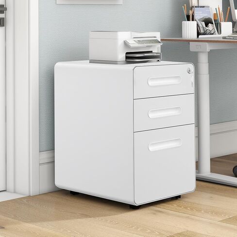DWVO Vertical File Cabinets, 3-Drawer Mobile Filing Cabinet with Lock, Metal Under-Desk Storage for Legal/A4 Documents, Pre-Assembled for Home/Office, White in Saudi Arabia
