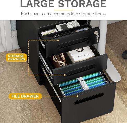 DWVO Vertical File Cabinets, 3-Drawer Mobile Filing Cabinet with Lock, Metal Under-Desk Storage for Legal/A4 Documents, Pre-Assembled for Home/Office, White in Saudi Arabia