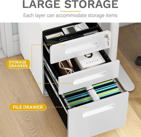 DWVO Vertical File Cabinets, 3-Drawer Mobile Filing Cabinet with Lock, Metal Under-Desk Storage for Legal/A4 Documents, Pre-Assembled for Home/Office, White in Saudi Arabia