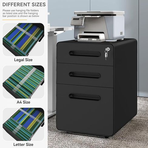 DWVO Vertical File Cabinets, 3-Drawer Mobile Filing Cabinet with Lock, Metal Under-Desk Storage for Legal/A4 Documents, Pre-Assembled for Home/Office, White in Saudi Arabia