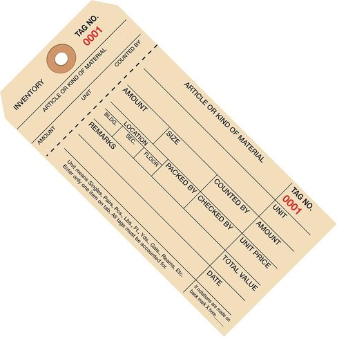 Top Pack Supply Inventory Tags, 1 Part Stub Style #8 (6000-6999), 6 1/4" x 3 1/8", Manila (Pack of 1000) in Saudi Arabia