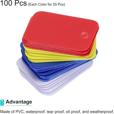 MECCANIXITY Blank Waterproof Eyelet Hole Plastic Shipping Tags,Blank Labeling Tags for Product Identification Tags,Valve Marking,Outdoor Tagging,2x3cm/0.79x1.18 Inch Pack of 100,Multicolored in Kuwait