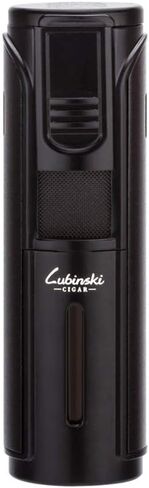 LUBINSKI Cigar Lighter Windproof Butane Five Torch Jet Blue Flame Cigarette Lighter for Cigar Cooking BBQ Topsense (Black) in Saudi Arabia
