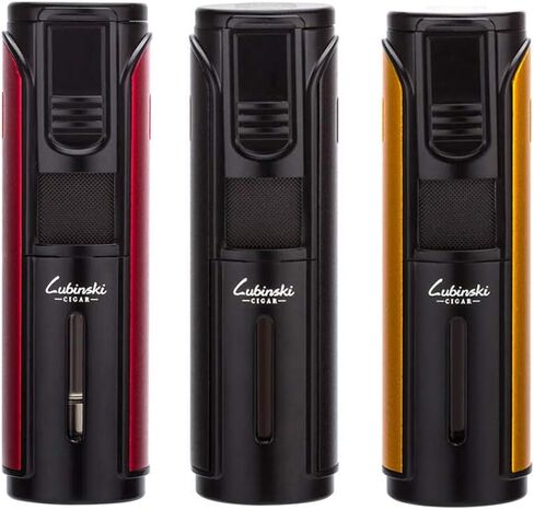LUBINSKI Cigar Lighter Windproof Butane Five Torch Jet Blue Flame Cigarette Lighter for Cigar Cooking BBQ Topsense (Black) in Saudi Arabia
