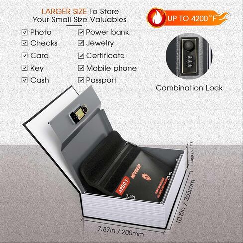 Diversion Book Safe with 4200°F Fireproof Money Bag and Combination Lock, 10.5" x 7.9" x 2.5" Fake Book Hidden Storage Safe, Hollow Secret Portable Metal Storage Box for Cash, Valuables - Bible in Kuwait