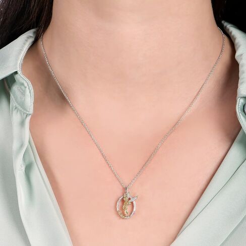 Jewelili Enchanted Disney Fine Jewelry 14K Yellow Gold Over Sterling Silver 1/10 Cttw Natural White Round Diamond Tinker Bell Pendant Necklace, 18" Cable Chain in Saudi Arabia