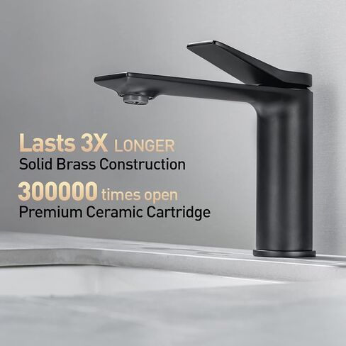 Matter Black Bathroom Faucet Single Hole, Single Handle Bathroom Bathroom Faucets for Sink 1 Hole, Modern Black Vanity Faucet. 6 Inch Bathroom Sink Faucet, Brass Hot and Cold Mixer Taps in Saudi Arabia