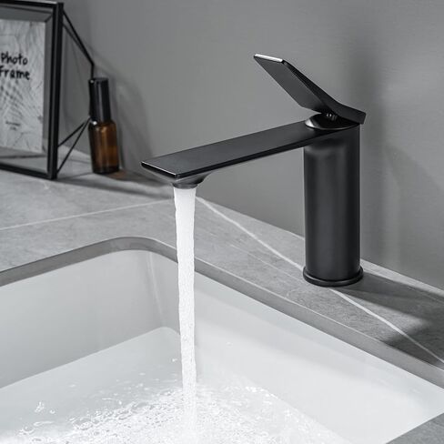 Matter Black Bathroom Faucet Single Hole, Single Handle Bathroom Bathroom Faucets for Sink 1 Hole, Modern Black Vanity Faucet. 6 Inch Bathroom Sink Faucet, Brass Hot and Cold Mixer Taps in Saudi Arabia