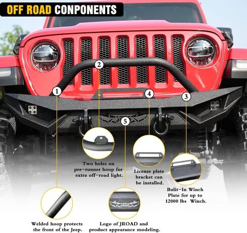 Compatible with Jeep Wrangler, Front Bumper W/LED Lights, 2 x D-Rings, Winch Plate,2018-2022 JL & JLU (2/4 Doors) Full Width in Saudi Arabia