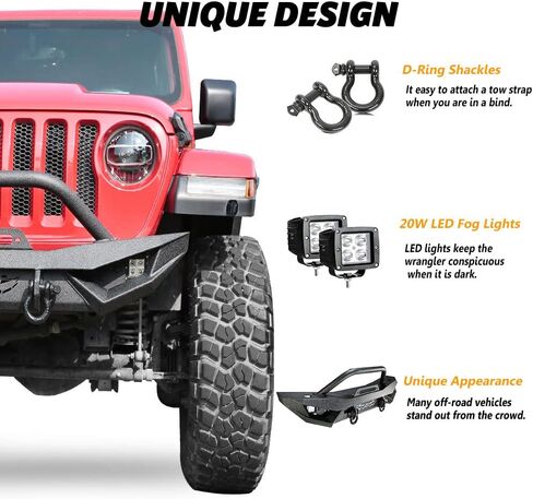 Compatible with Jeep Wrangler, Front Bumper W/LED Lights, 2 x D-Rings, Winch Plate,2018-2022 JL & JLU (2/4 Doors) Full Width in Saudi Arabia