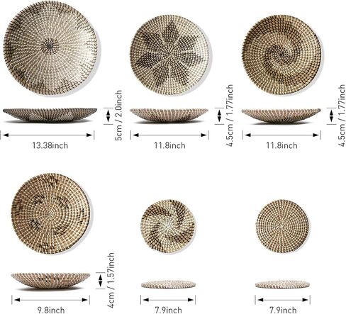 Hanging Wall Basket Decor Set of 6, Seagrass Boho Wall Decor Baskets with 10 Hooks, Natural Handmade Round Wicker Wall Decor for Living Room Wall Art in Saudi Arabia