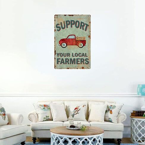 Support Your Local Farmers Vintage Metal Sign Funny Truck Metal Tin Signs Wall Art Perfect For Home Cafe Farm Farmer'S Market Wall Decoration (8x12 Inches) in Saudi Arabia