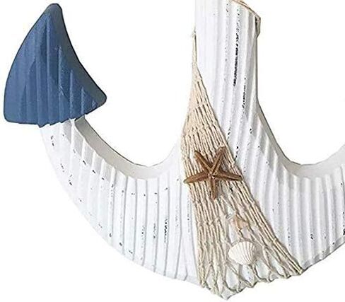 T&Garice Hanging Nautical Wooden Anchor Wall Decor,18''H,Rustic Anchor Wall Art Sculpture Beach Theme Home Decoration-White in Saudi Arabia