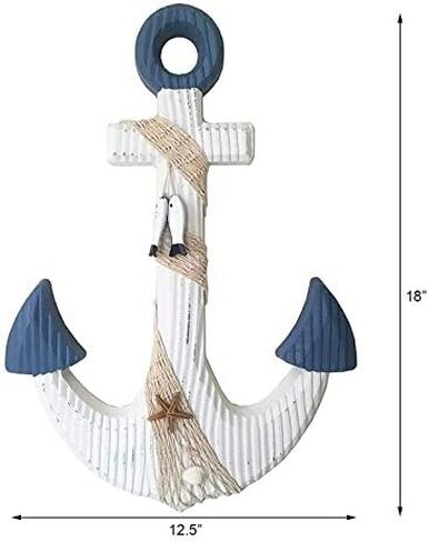 T&Garice Hanging Nautical Wooden Anchor Wall Decor,18''H,Rustic Anchor Wall Art Sculpture Beach Theme Home Decoration-White in Saudi Arabia