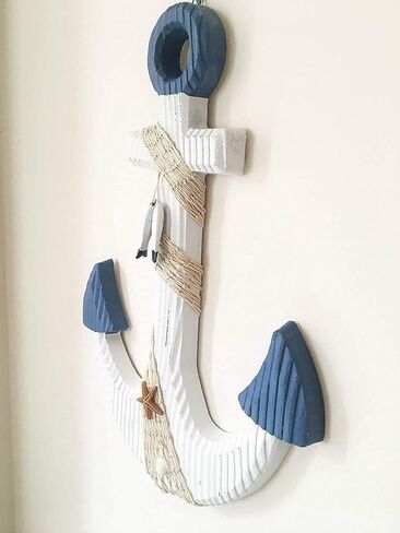 T&Garice Hanging Nautical Wooden Anchor Wall Decor,18''H,Rustic Anchor Wall Art Sculpture Beach Theme Home Decoration-White in Saudi Arabia
