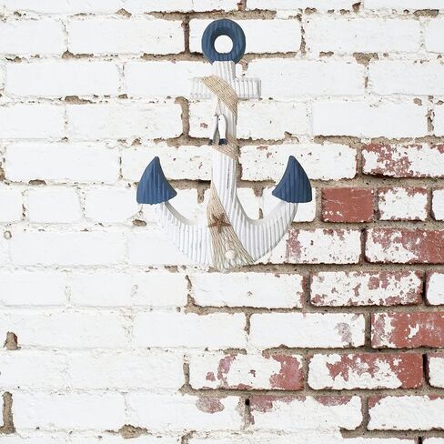 T&Garice Hanging Nautical Wooden Anchor Wall Decor,18''H,Rustic Anchor Wall Art Sculpture Beach Theme Home Decoration-White in Saudi Arabia