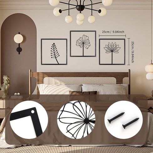 tatamelon 6pcs Black Metal Wall Art Decor, Modern Minimalist Wall Decor Hanging Flower Wall Sculpture Decor Flower Leaf Line Wall Décor for Living Room Bedroom Kitchen Bathroom Decoration in Saudi Arabia