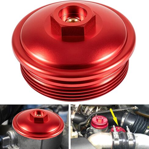 Fuel Filter Cap Aluminum Red For 2003-2007 Ford 6.0L Powerstroke Diesel F250, F350, F450, F550, F650, F750, Excursion in Saudi Arabia