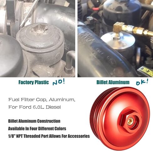 Fuel Filter Cap Aluminum Red For 2003-2007 Ford 6.0L Powerstroke Diesel F250, F350, F450, F550, F650, F750, Excursion in Saudi Arabia