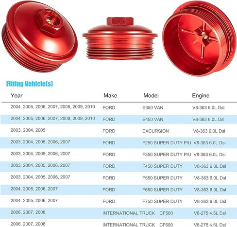 Fuel Filter Cap Aluminum Red For 2003-2007 Ford 6.0L Powerstroke Diesel F250, F350, F450, F550, F650, F750, Excursion in Saudi Arabia