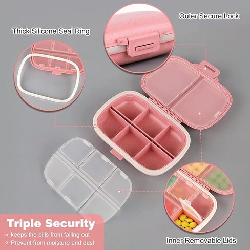 منظم حبوب منع الحمل اليومي 1 حقيبة حبوب منع الحمل المحمولة للسفر 8 مقصورات صندوق حبوب منع الحمل مع حلقة ختم مقاومة للرطوبة حاوية حامل الفيتامينات الطبية الصغيرة لمحفظة الجيب حافظة مكملات حبوب الدواء المقاومة للماء (أزرق) in Kuwait