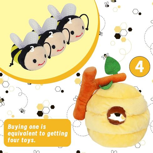 Whaline 4Pcs Bee Interactive Dog Toys for Boredom Bee Honey Pot Dog Toys Hide and Seek Puppy Toys Colorful Squeaky Dog Toy Puzzle Tough Chew Teething Soft Puppy Toy for Small Medium Large Dogs in Saudi Arabia