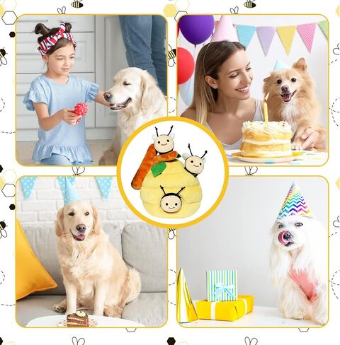 Whaline 4Pcs Bee Interactive Dog Toys for Boredom Bee Honey Pot Dog Toys Hide and Seek Puppy Toys Colorful Squeaky Dog Toy Puzzle Tough Chew Teething Soft Puppy Toy for Small Medium Large Dogs in Saudi Arabia