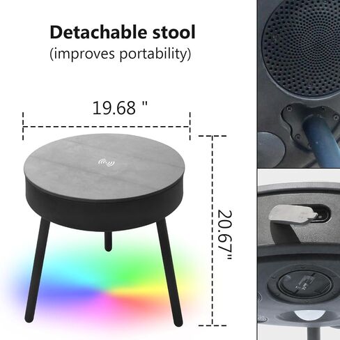 LED Coffee Table with Charging Station Wireless and USB RGB Coffee Table with LED Lights and Bluetooth Speakers,Outdoor Patio Coffee Table Round for Living Room Office(Grey) in Saudi Arabia