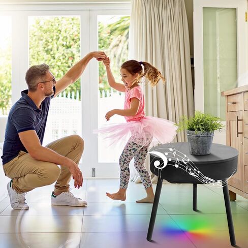 LED Coffee Table with Charging Station Wireless and USB RGB Coffee Table with LED Lights and Bluetooth Speakers,Outdoor Patio Coffee Table Round for Living Room Office(Grey) in Saudi Arabia