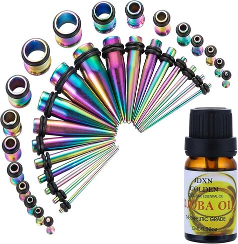 JDXN Stainless Steel Ear Stretching Taper Tunnel Starter Kit - 36 Piece Set 14G - 00G+Aftercare Jojoba Oil JDXN Stainless Steel Ear Stretching Taper Tunnel Starter Kit - 36 Piece Set 14G - 00G+Aftercare Jojoba Oil Tapers Plugs Eyelets Implant Grade Body P in Saudi Arabia
