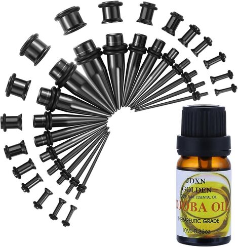 JDXN Stainless Steel Ear Stretching Taper Tunnel Starter Kit - 36 Piece Set 14G - 00G+Aftercare Jojoba Oil JDXN Stainless Steel Ear Stretching Taper Tunnel Starter Kit - 36 Piece Set 14G - 00G+Aftercare Jojoba Oil Tapers Plugs Eyelets Implant Grade Body P in Saudi Arabia