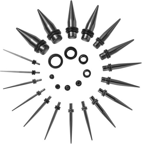 JDXN Stainless Steel Ear Stretching Taper Tunnel Starter Kit - 36 Piece Set 14G - 00G+Aftercare Jojoba Oil JDXN Stainless Steel Ear Stretching Taper Tunnel Starter Kit - 36 Piece Set 14G - 00G+Aftercare Jojoba Oil Tapers Plugs Eyelets Implant Grade Body P in Saudi Arabia