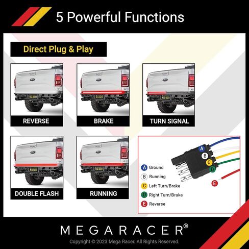 شريط إضاءة LED للباب الخلفي مقاس 48 بوصة من Mega Racer للشاحنات - 5 وظائف الفرامل/الجري/إشارة الانعطاف/العكس/أضواء وامضة مزدوجة، 144 قطعة من رقائق الصمام الثنائي LED، تصنيف IP67 المقاوم للماء، قطعة واحدة in Kuwait